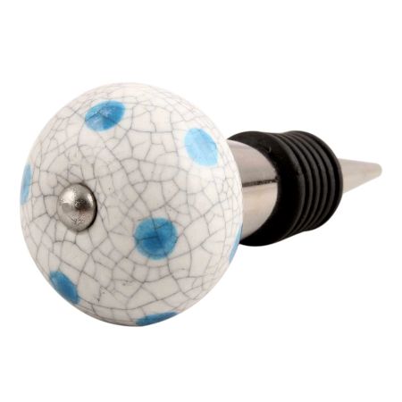 Blue Polka Dot Crackle Ceramic Wine Stopper